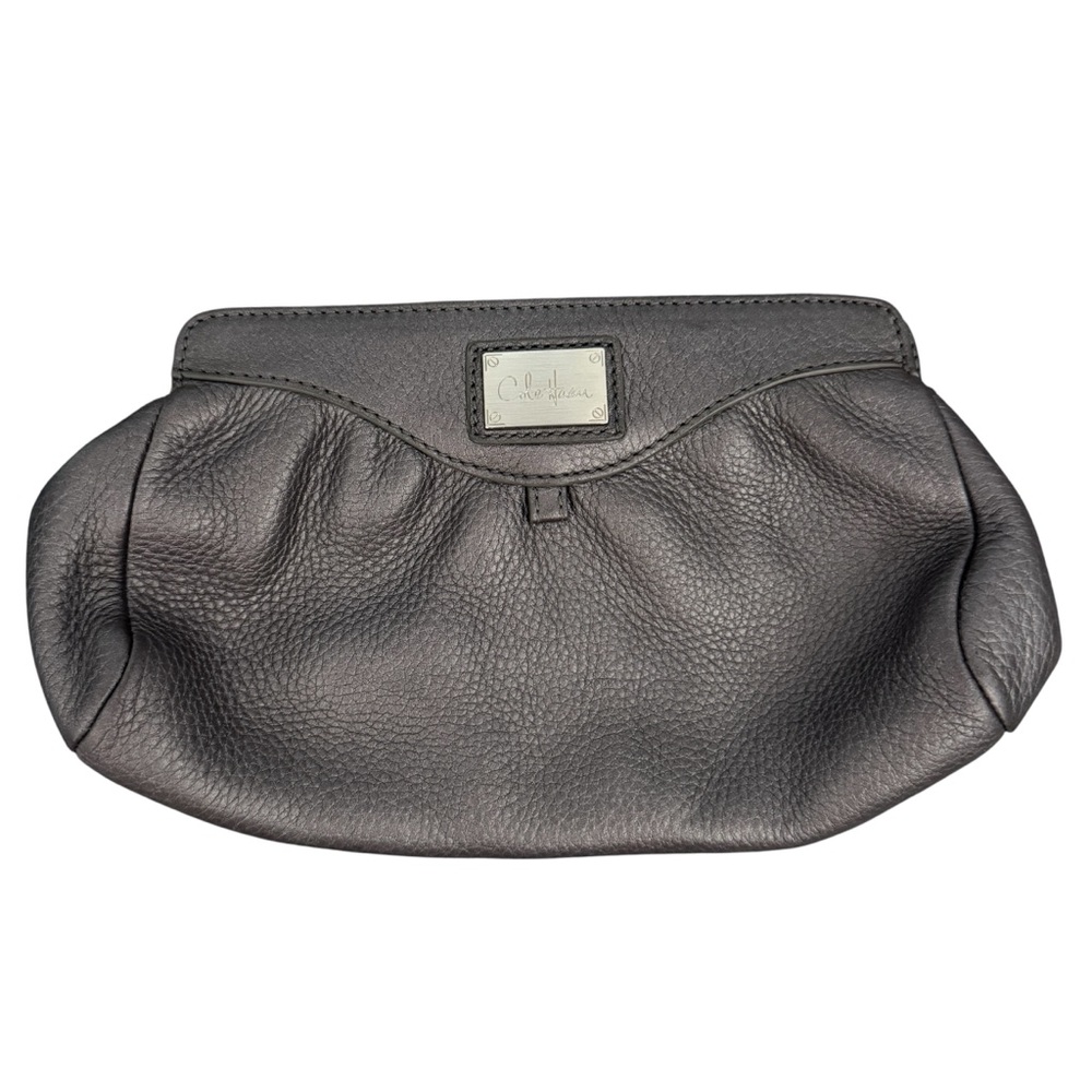 Cole Haan Metallic Grey Gunmetal Leather Clutch
